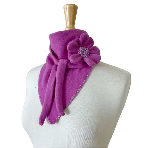 Cashmere Neckerchief w/ Flower in Orchid / Magenta Handmade Women's Scarf